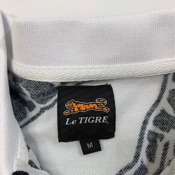Le Tigre Polo Shirt Mens M White Red Cotton All Over Print Dumont Snap Buttons - Picture 4 of 10